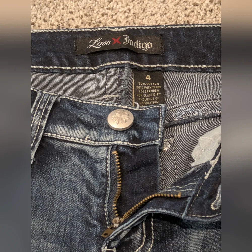 Women's Love Indigo Dark Wash Capris Denim Blue Jeans Stretch Sz: 4 Design Pants - Picture 7 of 14